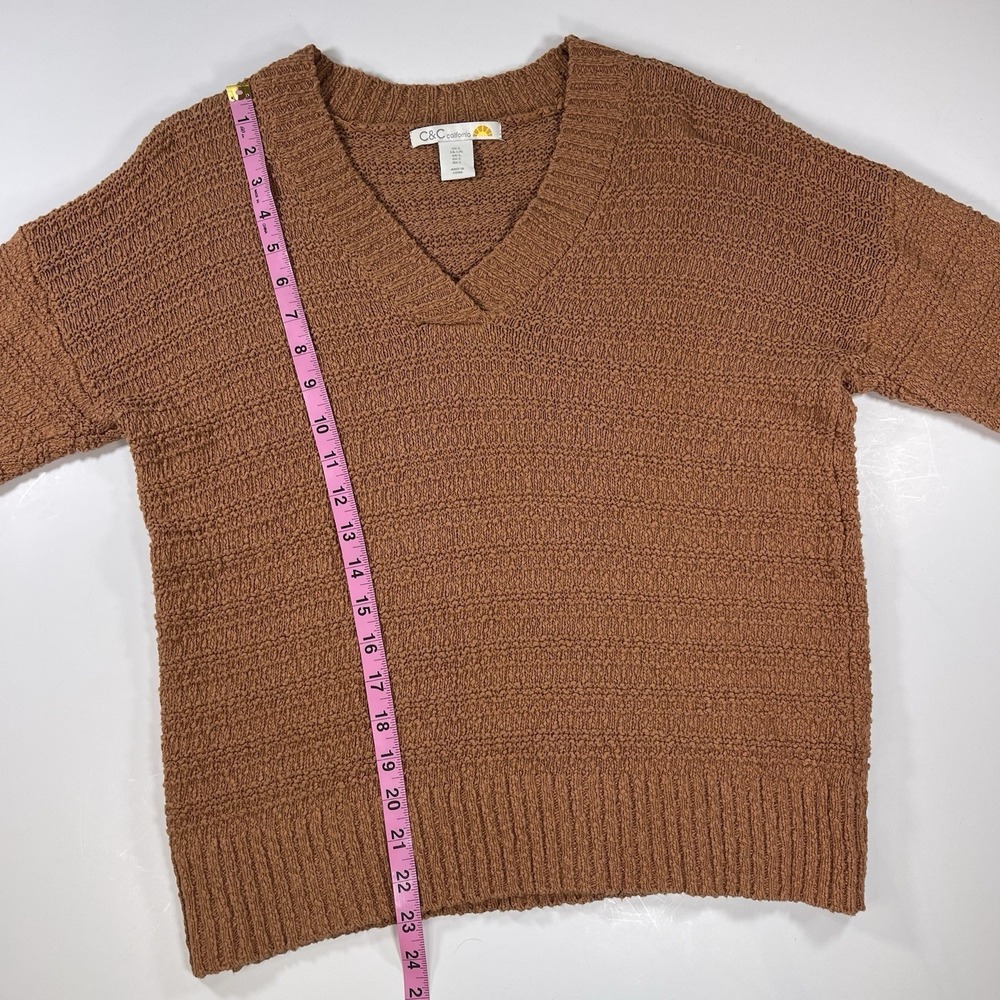 C & C California V‎ Neck Knit Sweater Pullover Brown L 100% Cotton - Picture 5 of 5